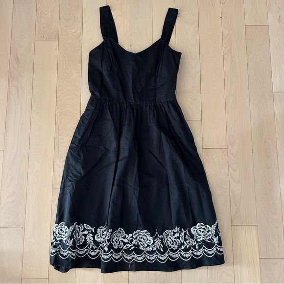 Ann Taylor Loft Black Midi Dress With White Embroidery - Picture 2 of 6